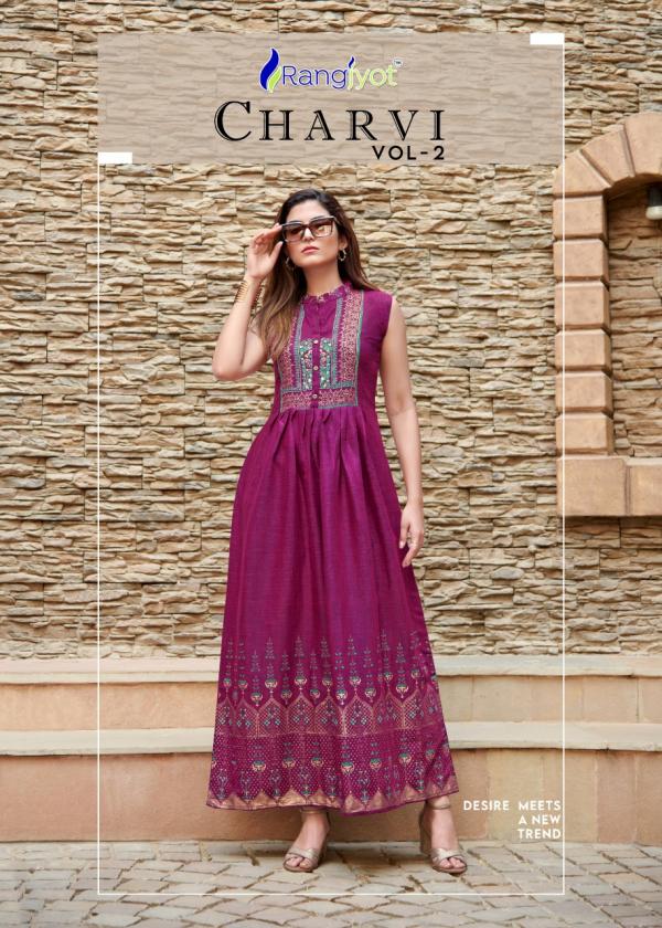 Rangjyot Charvi 2 Classic Wear Long Rayon Anarkali Kurti Collection